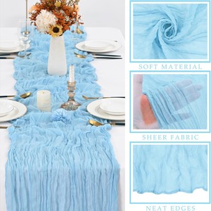 Chemin de table personnalisé en <span class=keywords><strong>gaze</strong></span> de polyester bleu ciel rustique, écologique, pour la maison, les réceptions de mariage et les fêtes de Noël - Product Image 2
