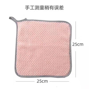 Coral Fleece Pineapple Check Square <b>Towel</b> Thickened Absorbent Kitchen Dishcloth With Hanging Rope - Product Image 2