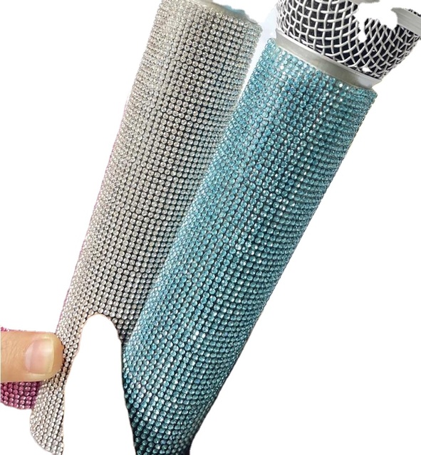 Portable Sparkly Bling Mic Handle Sleeve Wireless Microphone Protector with Rhinestones for Children's Party Performances