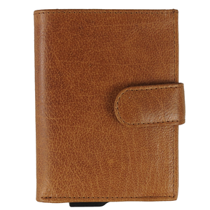 Cartera corta de cuero genuino para hombre, tarjetero con múltiples ranuras, cierre plegable, estilo minimalista, color marrón - Product Image 3