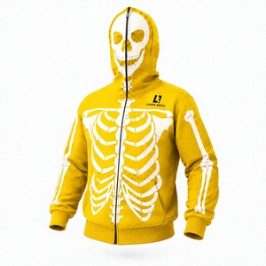 Yellow Skeleton Hoodie Men's Full Zip Skull Bone Print <b>Jacket</b> <b>Gothic</b> Streetwear Sweatshirt Halloween Costume Custom Logo Graphic - Product Image 1