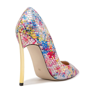 Escarpins de soirée sexy à talons aiguilles fins dorés pour femmes, grande taille 45, avec empeigne colorée, pour pieds larges - Product Image 3