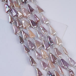 Vente en gros de perles d'eau douce naturelles de 18 cm, collier de perles DIY, forme triangulaire baroque, blanc, rose naturel, teinte violette, perles en vrac - Product Image 3