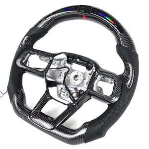 LED <span class=keywords><strong>Ram</strong></span> para Ford Mustang GT500 <span class=keywords><strong>Shelby</strong></span> 2023 2024 2025, volante de fibra de carbono forjado en escamas Rojas, accesorio Interior de cuero - Product Image 3