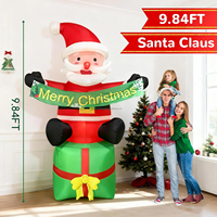 Père Noël gonflable de 9,8 pieds sur boîte avec bannière Joyeux Noël et lumière LED, ornement pour la décoration de jardin, pelouse et extérieur pendant les fêtes