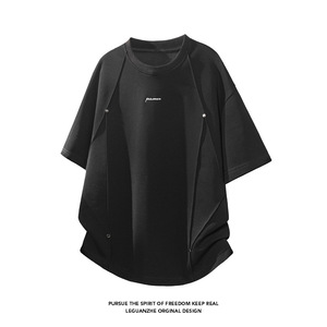 T-shirt en toile décontracté à col rond pour homme, coupe classique, manches courtes, noir, coton 300g, Tiyo, vêtements d'été - Product Image 1