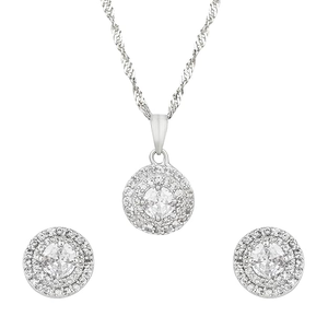 Collier pendentif élégant en chaîne de diamants américains CZ avec ensemble de boucles d'oreilles pour femmes, bijoux de couleur argent, cadeau pour les mariages et les fêtes - Product Image 6