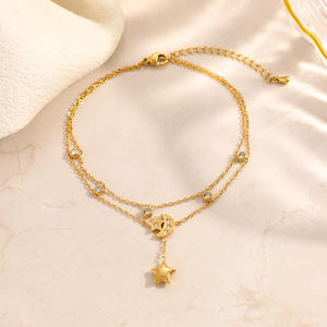 <span class=keywords><strong>Tobillera</strong></span> de Acero Inoxidable para Mujer SongYi con Dijes de Estrella y Luna Antideslustre, Chapada en Oro PVD de 18K, Ideal para la Playa o como Regalo - Product Image 4