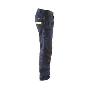 BLAKLADER - 149613308633D124 Pantalones de servicio elásticos con bolsillos para uñas Azul marino oscuro/Amarillo-PANTALÓN DE TRABAJO EAN 7330509893234 - Product Image 3