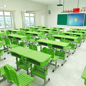 Ensemble Chaise et Table Scolaire Professionnel Moderne en Plastique et Métal, Réglable, avec Tiroir, pour Collège - Product Image 1