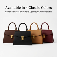 Bolso de Mano con Logotipo Personalizado del Fabricante, de Cuero Genuino, Correa Minimalista, Bolso Tipo Satchel con Solapa Estructurada y Asa Superior para Mujer, para el Trabajo y la Oficina