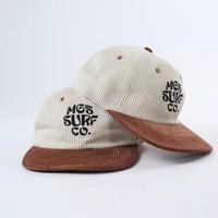 Gorras de 6 Paneles de Pana sin Estructura con Visera Plana, Bordado Personalizado, Tejido Oxford Deportivo, Perfil Bajo, Cierre a Presión, Venta al por Mayor