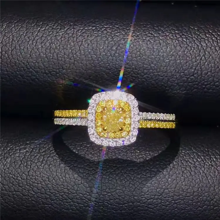 Высококачественные ювелирные изделия из драгоценных камней по заводской цене, белое золото 18 карат, кольцо с натуральным желтым бриллиантом 0,19 карата для женщин