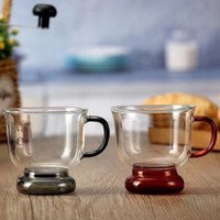 Taza de Café Infantil de Vidrio Borosilicato Resistente al Calor de 200 ml, Hecha a Mano, con Asa de Color y Base Gruesa para Espresso y Latte, en Oferta