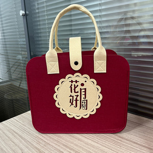 Customized <b>Felt</b> Tote Bags Orange <b>Red</b> 25x30x14.7cm Heat Transfer Printing Square Shape Promotional Gift Bags - Product Image 3