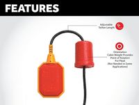 Honeywell Microswitch Longueur de fixation réglable Capteur de niveau d'eau de 16 pieds Boîtier PP non corrosif 13 ampères Pompe de puisard Interrupteur à flotteur