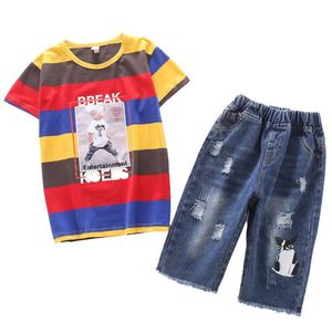 Oportunidades para Distribuidores, Conjunto de Pantalones Cortos y Camiseta de Algodón con Estampado de Rayas para Bebés, Estilo Hip Pop - Product Image 4