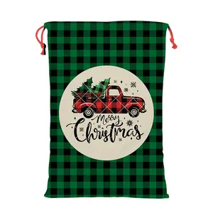 HK-1223 Sublimação Natal Cordão Buffalo Plaid Santa Sack 2023