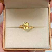 Bague ouverte en cuivre plaqué or Hello Kitty classique et mignonne - Design nœud de dessin animé, bijoux pour femme, pour mariage, usage quotidien, cadeau, assortiment décontracté