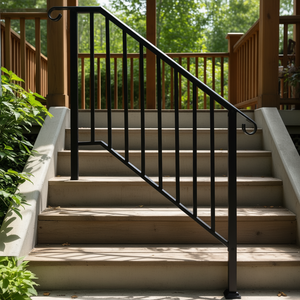 Barandilla de hierro forjado negro transicional para escalones exteriores, barandilla flexible para porche, escaleras de hormigón y madera de 3 o 4 escalones - Product Image 2