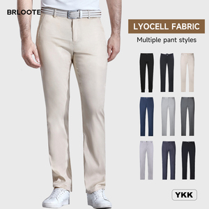 Lyocell <span class=keywords><strong>กางเกง</strong></span>ลำลองสำหรับผู้ชาย, <span class=keywords><strong>กางเกง</strong></span>ลำลองสำหรับฤดูใบไม้ผลิฤดูร้อนเอวสูงปานกลางเอวตรงมีซิปปิดยืดหยุ่นเล็กน้อยธรรมดา - Product Image 1