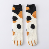 Vente en gros, chaussettes d'hiver confortables et épaisses pour femmes, chaussettes thermiques pour la maison, confortables, animaux, griffes de chat, chaussettes chaudes et duveteuses