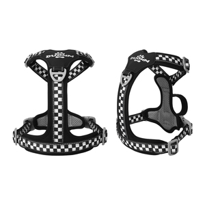 Harnais de poitrine pour chien en nylon réfléchissant à motif damier, réglable, avec double poignée, respirant, lavable et sécurisé - Product Image 5