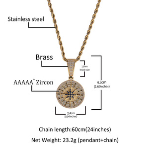 High Quality Gold-Plated <strong>Compass</strong> Necklace Pendant Brass <strong>Chain</strong> Men's Jewelry Pave CZ Zircon Diamond Pearl Number Shape Alloy - Product Image 2