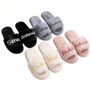 Personalized Bridesmaid Fluffy <b>Slippers</b>, <b>Bride</b> <b>Slippers</b> for Wedding, Bachelorette, Birthday, Honeymoon Gift, Wedding Favors - Product Image 1