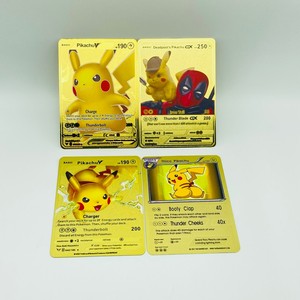 Cartes de jeu Pokémon personnalisées en acier inoxydable, style personnalisé, or, noir, métal, Pikachu, cartes Pokémon en métal épais - Product Image 1