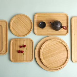 Plateaux de service en bambou Heshengyuan, ronds et rectangulaires, pour thé, petit-déjeuner, fruits, fromages, noix, style simple avec logo personnalisé - Product Image 1