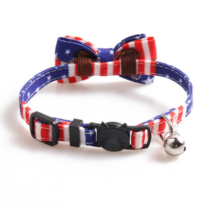 Nuevo Collar para Gato con Bandera Americana, Lazo y Campana, Cierre de Hebilla, Venta Caliente Transfronteriza, Venta Directa de Fábrica - Product Image 5
