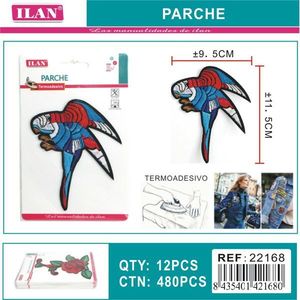 Applicazione termoadesiva Ilan Patch con disegno di pappagallo 9,5x11,5 cm per abbigliamento - Product Image 1