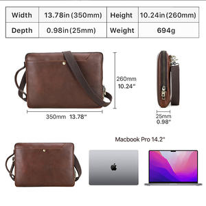 กระเป๋าถือหนังแท้ทนทานกระเป๋าสะพายไหล่ใส่แล็ปท็อปเหมาะสำหรับ Macbook HP Huawei Xiaomi ขนาด14นิ้ว - Product Image 4