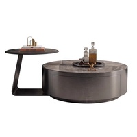 Meuble TV JYN, Table Basse Circulaire en Dalle de Roche, Ensemble de Salon Minimaliste Italien Haut de Gamme, Table d'Appoint et Table à Café