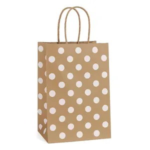 Custom Gift Shopping Party Holiday Packaging Recyclable Kraft Brown Polka Dot Paper Bag Design Ideas