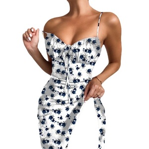Mujeres 2025 verano nuevo <span class=keywords><strong>Eaby</strong></span> estampado correa estilo europeo y americano Sexy Slit moda Midi vestido - Product Image 1