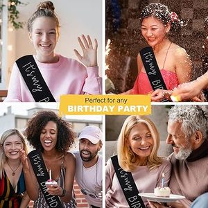 Écharpe d'<span class=keywords><strong>anniversaire</strong></span> noire avec strass, décorations <span class=keywords><strong>pour</strong></span> filles et femmes - Product Image 2