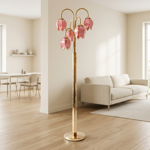 Luxury Gold Lotus Floor <b>Lamp</b> 5 Pink Flower Lampshade Vintage Floral Standing <b>Lamp</b> for Villa Wedding Hotel Interior Decoration - Product Image 1