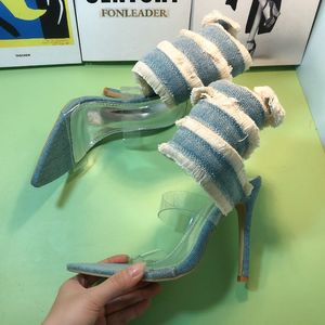 Sandales à talons serpentins en jean sexy pour femme, version européenne et américaine - Product Image 6