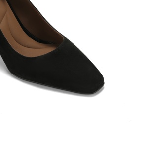 Escarpins rétro à bout carré en daim à <span class=keywords><strong>talon</strong></span> carré pour le quotidien, chaussures minimalistes à bout bas pour occasions formelles, talons noirs polyvalents - Product Image 5
