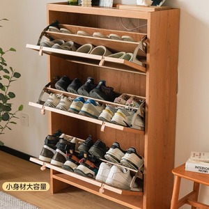 Meuble à chaussures en bois massif, style nordique, en bois de cerisier, avec banc de rangement et tiroir pour l'entrée de la maison - Product Image 3