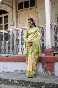 Suave Banglori Handloom seda cruda sari con diseño tradicional Warli tejido Pallu boda Sari mujeres nupcial Sari para venta al por mayor - Product Image 3