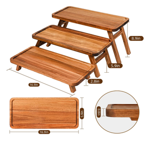 Rectangle <strong>Dessert</strong> Table Display Stand Foldable <strong>3</strong>-<strong>Tier</strong> Acacia Wooden Eco-Friendly Cupcake Serving <strong>Tray</strong> &amp; Tower Display Set - Product Image 5