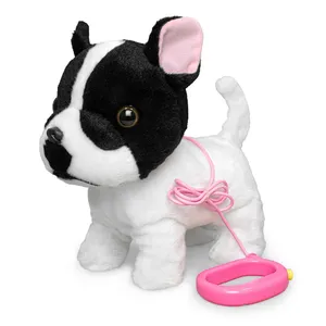 Interessant weiß Bulldog Electronic Plush-Hundspielzeug mit Geh- und Bellen-Funktionen batteriebetriebenes interaktives Spielzeug