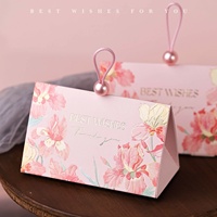 Boîte à dragées Shaher rétro de luxe avec poignée en perles, personnalisable avec logo, imprimé floral triangulaire, pour mariage, bijouterie, boutique