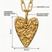 Pendentif cœur texturé en acier inoxydable PVD 18K imperméable pour femme, chaîne de pull