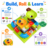 Set de 68 Bloques de Construcción de Gran Tamaño con Pista de Canicas y Animales del Zoológico, Juguete Educativo STEM al por Mayor para Niños