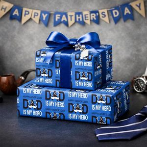 Homeral Blue Father's Day Wrapping Paper 17in X 16.5ft DAD IS MY HERO Pattern Gift <b>Wrap</b> For Fathers Day - Product Image 4