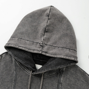 Distressed <b>Hoodie</b> Custom Logo Streetwear Oversized Patchwork Pullover Hooded Sweatshirt Men Casual Washed <b>Grey</b> Hip Hop <b>Hoodie</b> - Product Image 5